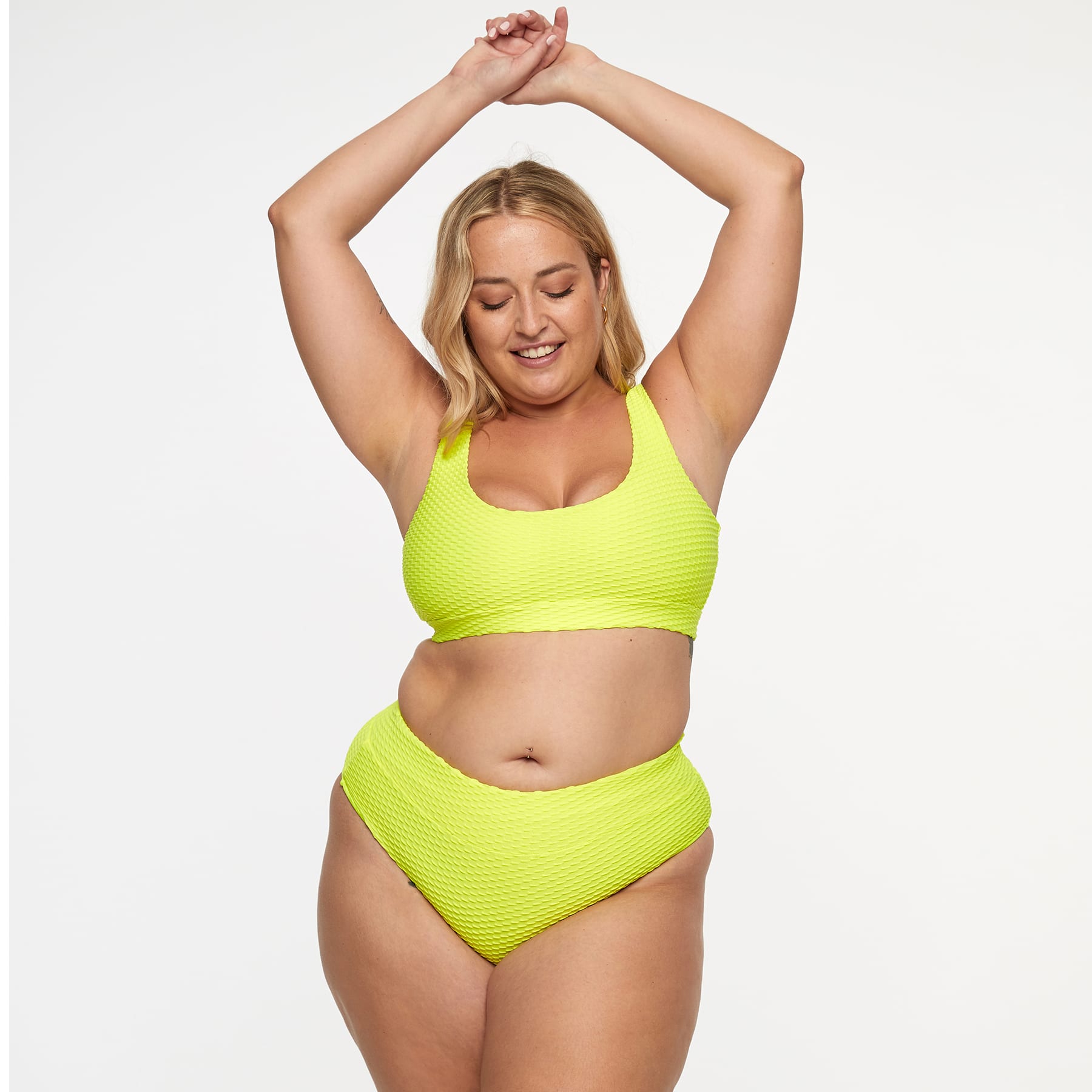 Ginger Bikini Bottom - Fluro Yellow Waffle