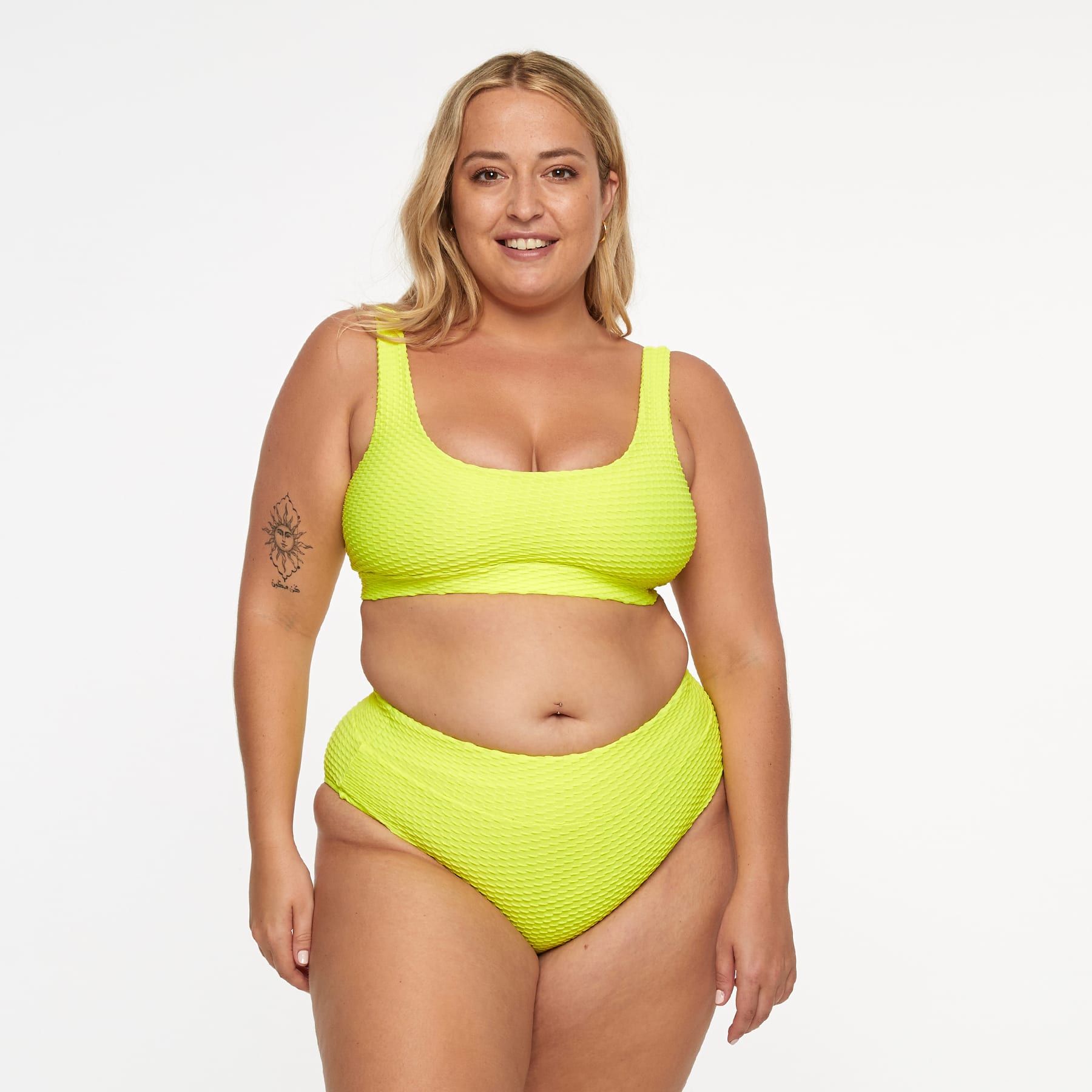 Gia Bikini Top - Fluro Yellow Waffle