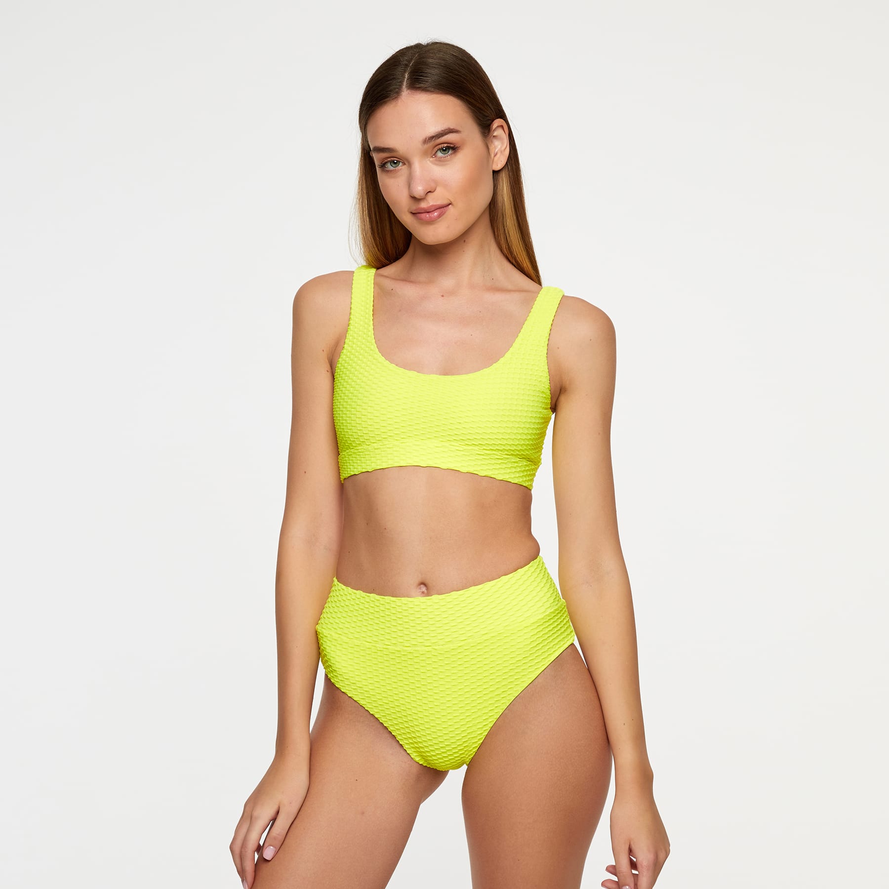 Gia Bikini Top - Fluro Yellow Waffle