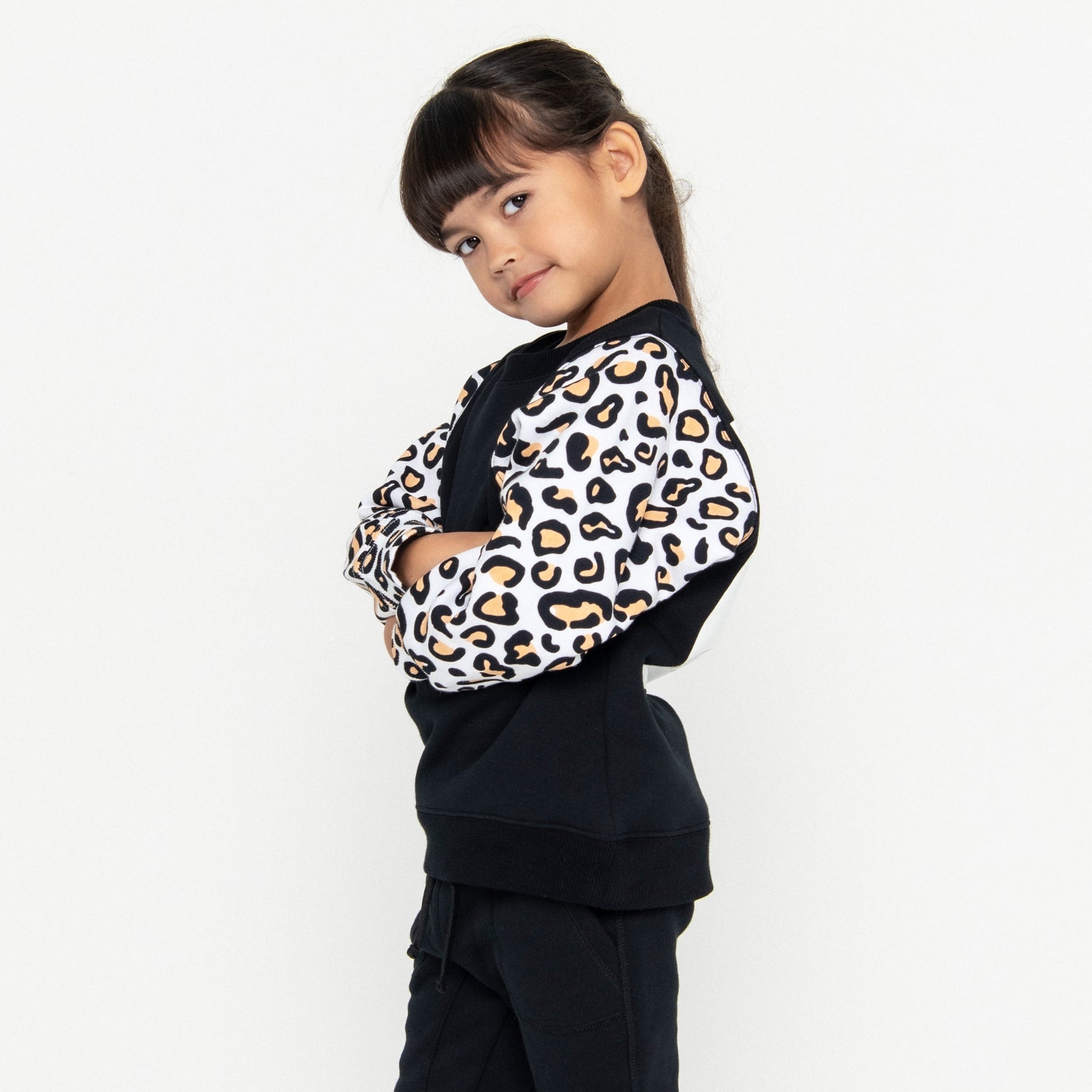 Mini Squared Up Sweatshirt Final Sale - Black & Leopard