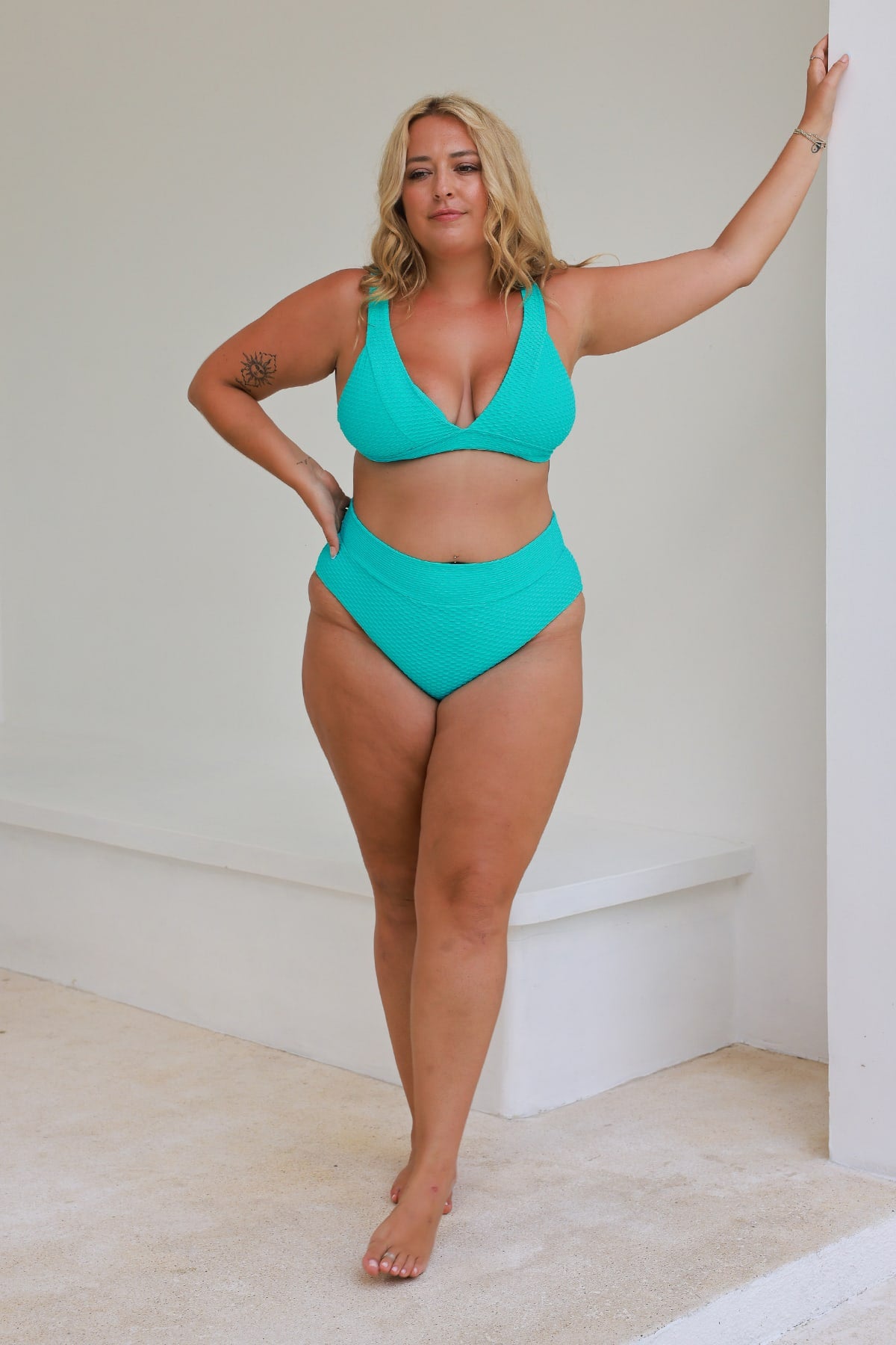 Ginger Bikini Bottom Final Sale - Fluro Waffle Teal