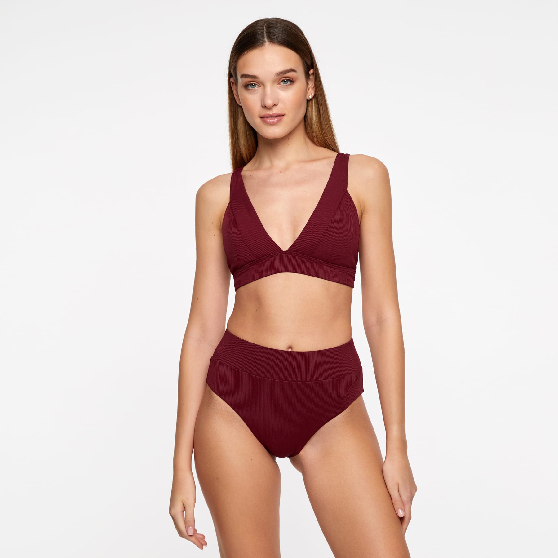 Lola Triangle Top Final Sale - Red Wine Ribbed