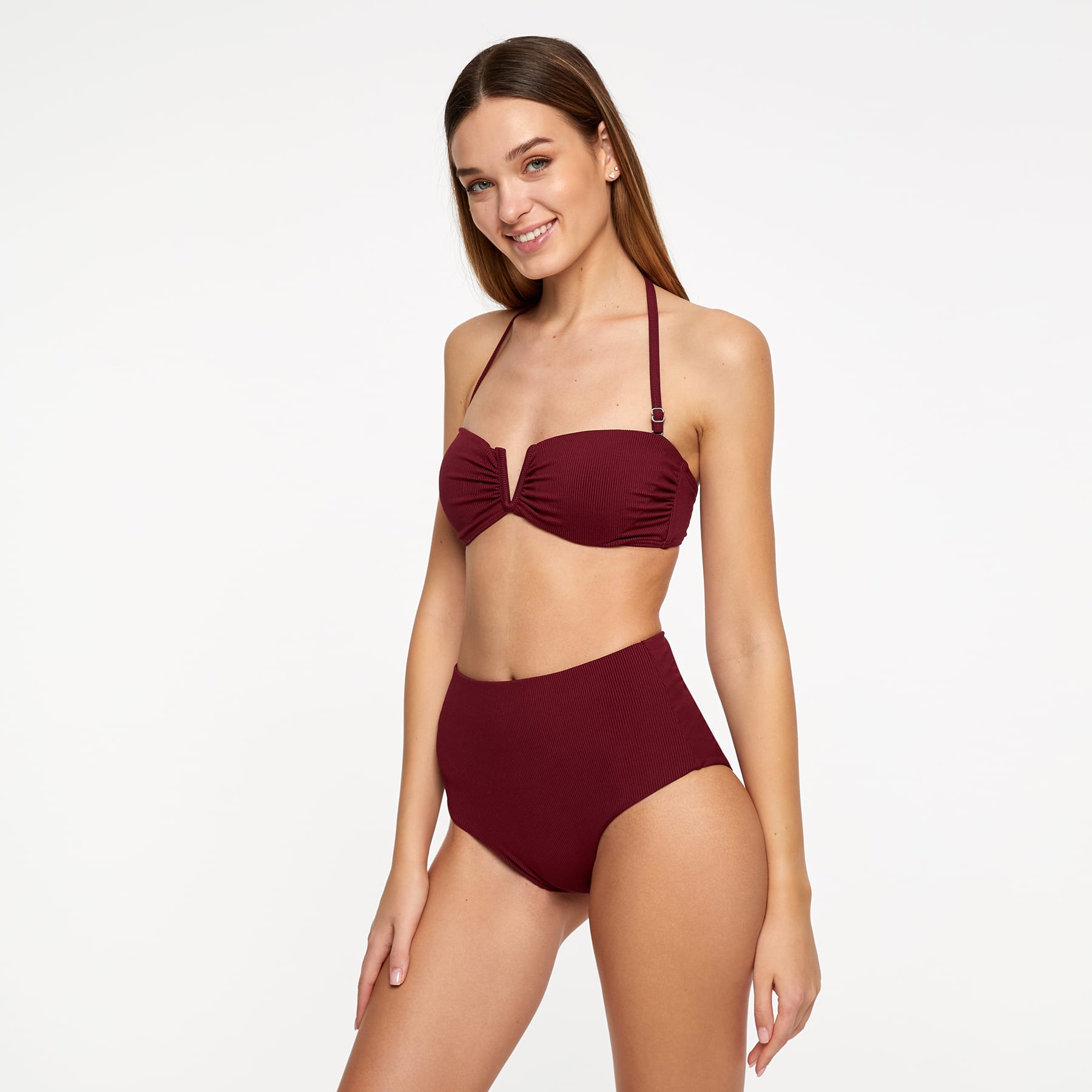 Scarlett Bandeau Top Final Sale - Red Wine Ribbed